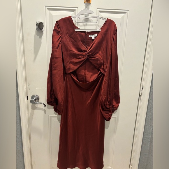 Shona Joy Luxe Twist Ballon Sleeve Cut Out Midi Dress Size US 8 Sangria - Picture 3 of 6